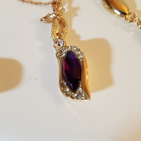 Dark Purple Rhinestones Gold Tone Set of 3 - Picture 4 of 8